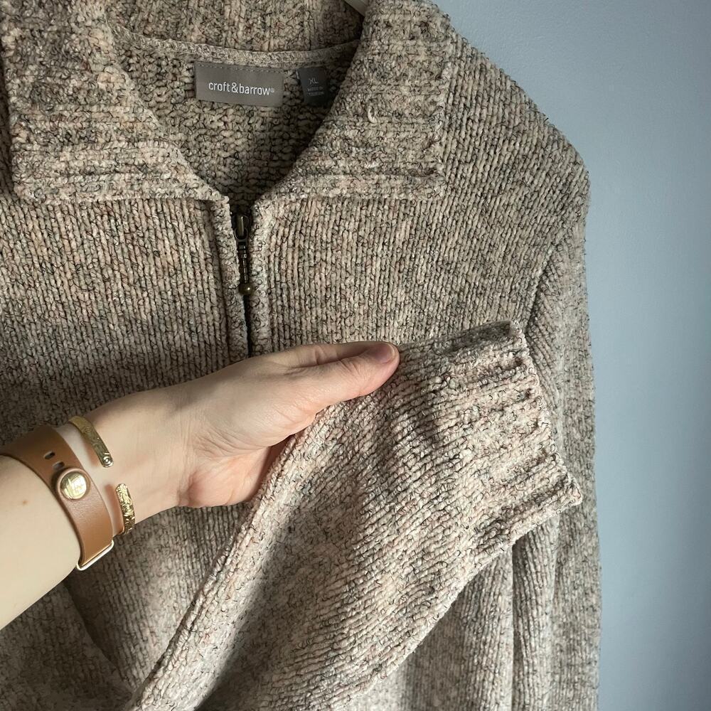 Croft & Barrow Y2K Cream Beige Chenille Sweater Knit Zip Up Cozy Heritage XL - Picture 5 of 9